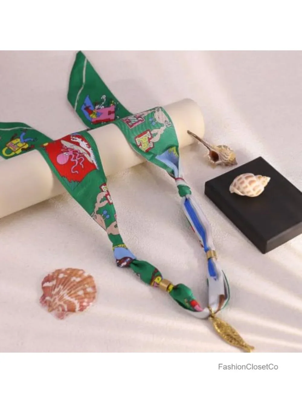 Boho Fish Charm Scarf Necklace Bandana Statement Jewelry